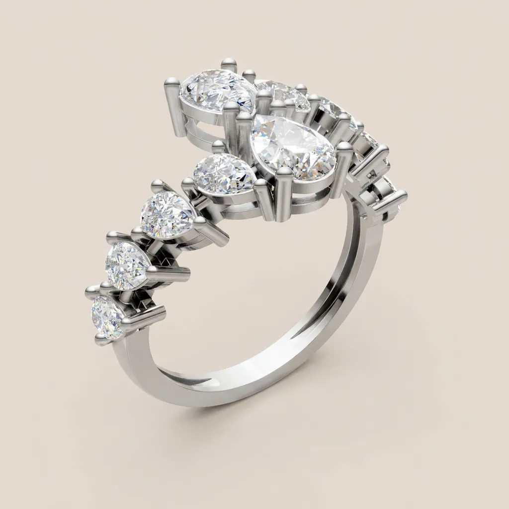 Pear & Oval Diamond Crown Open Ring R00968 — 18K gold ring by RUT GOLD