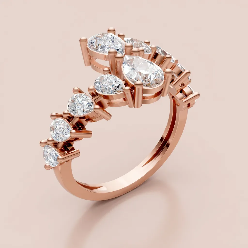 Pear & Oval Diamond Crown Open Ring R00968 — 18K gold ring by RUT GOLD — view 5