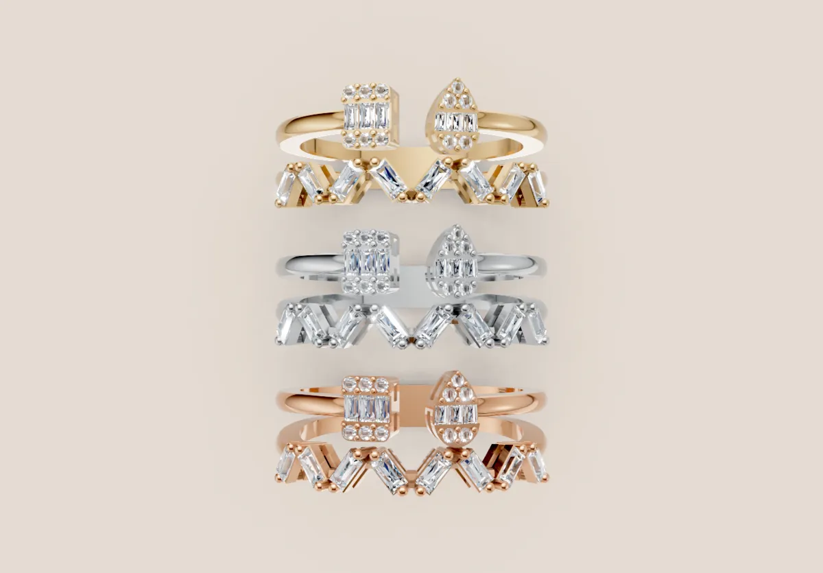 Baguette & Marquise Diamond Crown Open Ring R00979 — 18K gold ring by RUT GOLD — view 4