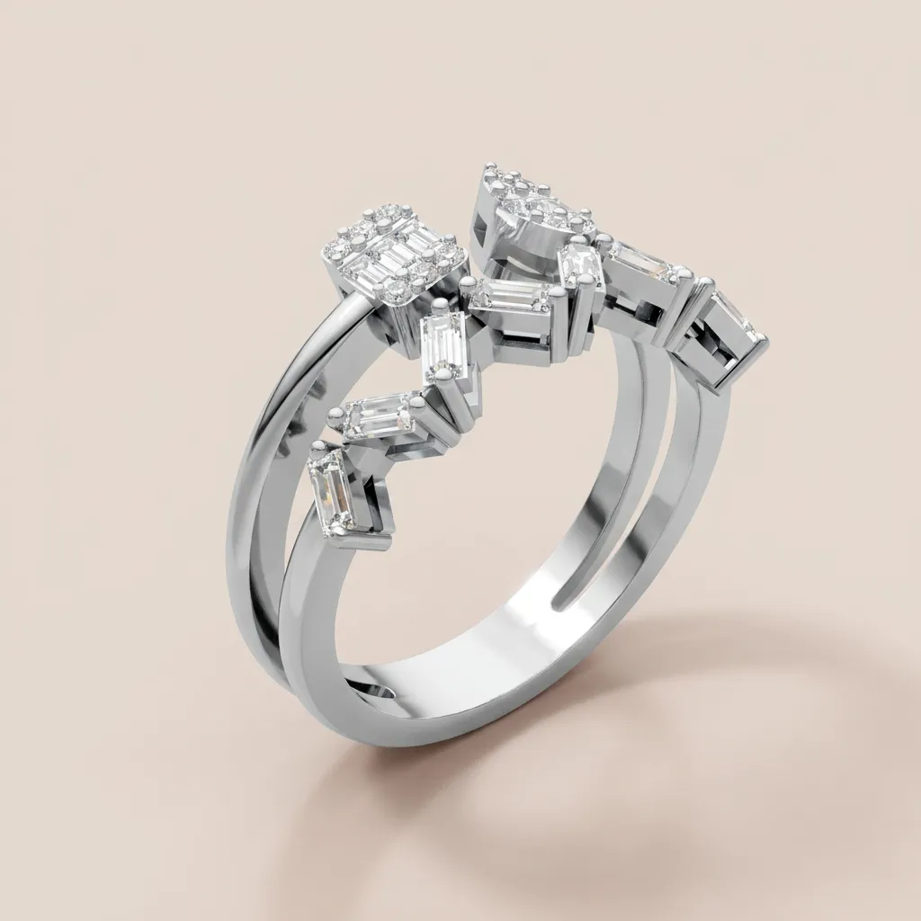 Baguette & Marquise Diamond Crown Open Ring R00979 — 18K gold ring by RUT GOLD