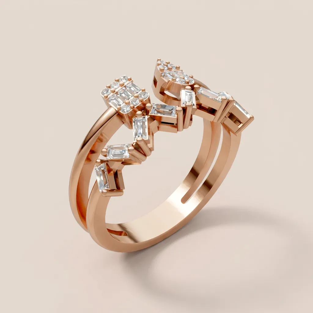 Baguette & Marquise Diamond Crown Open Ring R00979 — 18K gold ring by RUT GOLD — view 7