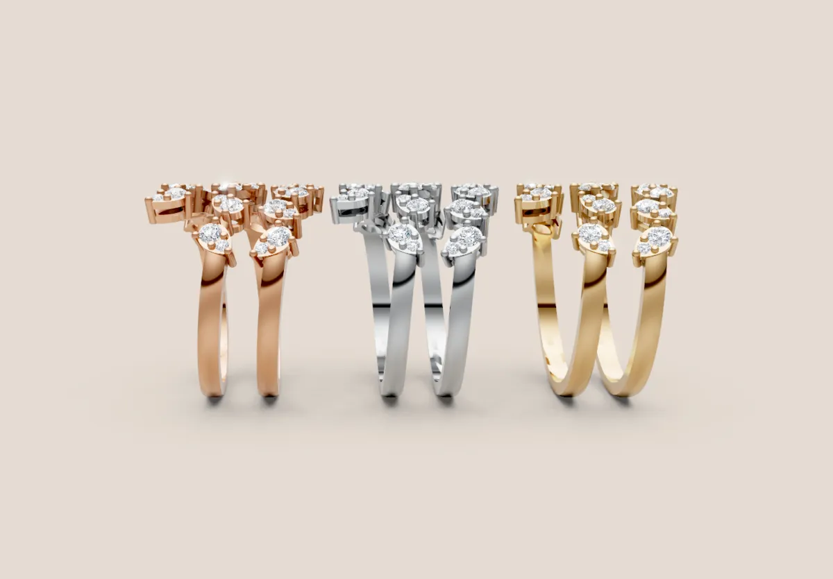 Illusion Diamond Cluster Double-Row Cocktail Ring R00982 — 18K gold ring by RUT GOLD — view 3