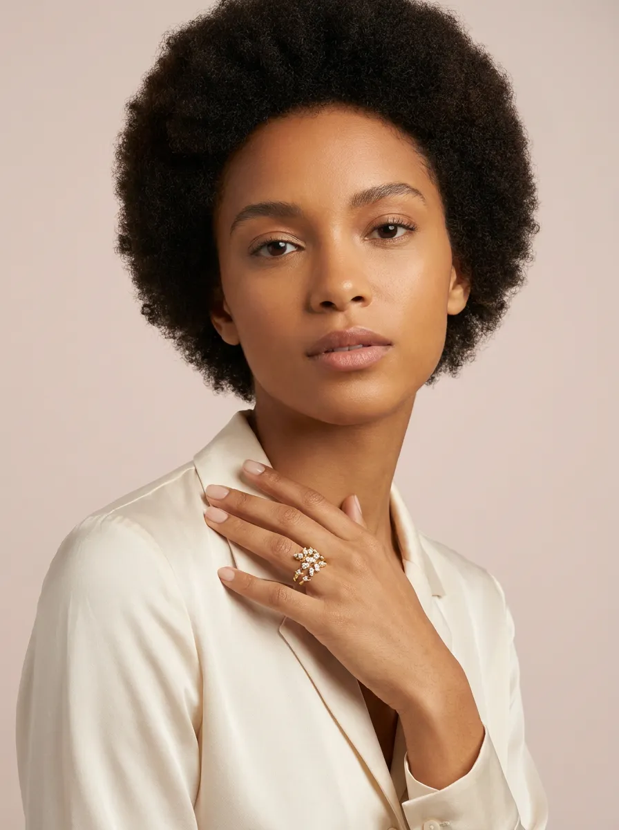 Illusion Diamond Cluster Double-Row Cocktail Ring R00982 — 18K gold ring by RUT GOLD — view 5