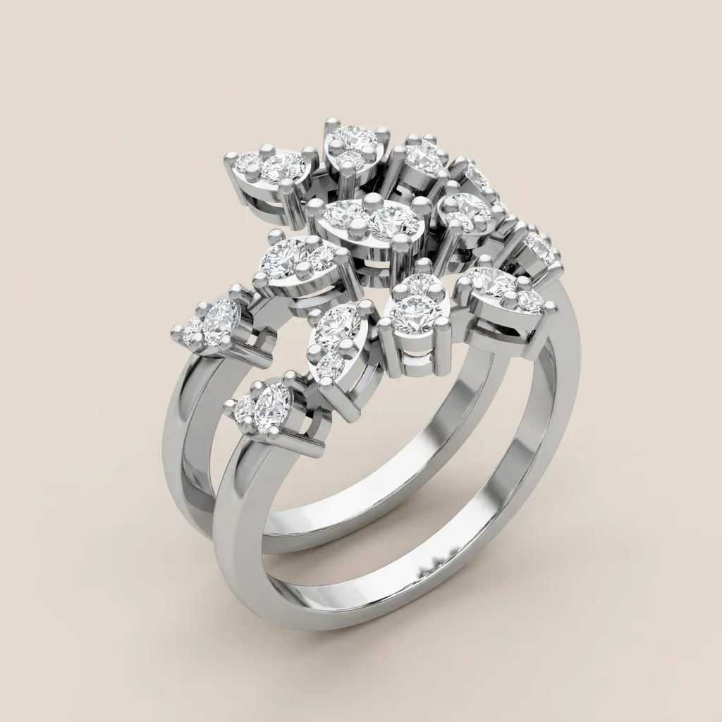 Illusion Diamond Cluster Double-Row Cocktail Ring R00982 — 18K gold ring by RUT GOLD — view 6