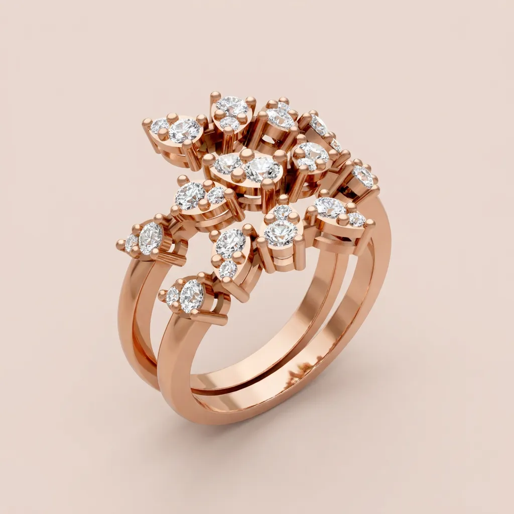 Illusion Diamond Cluster Double-Row Cocktail Ring R00982 — 18K gold ring by RUT GOLD — view 7