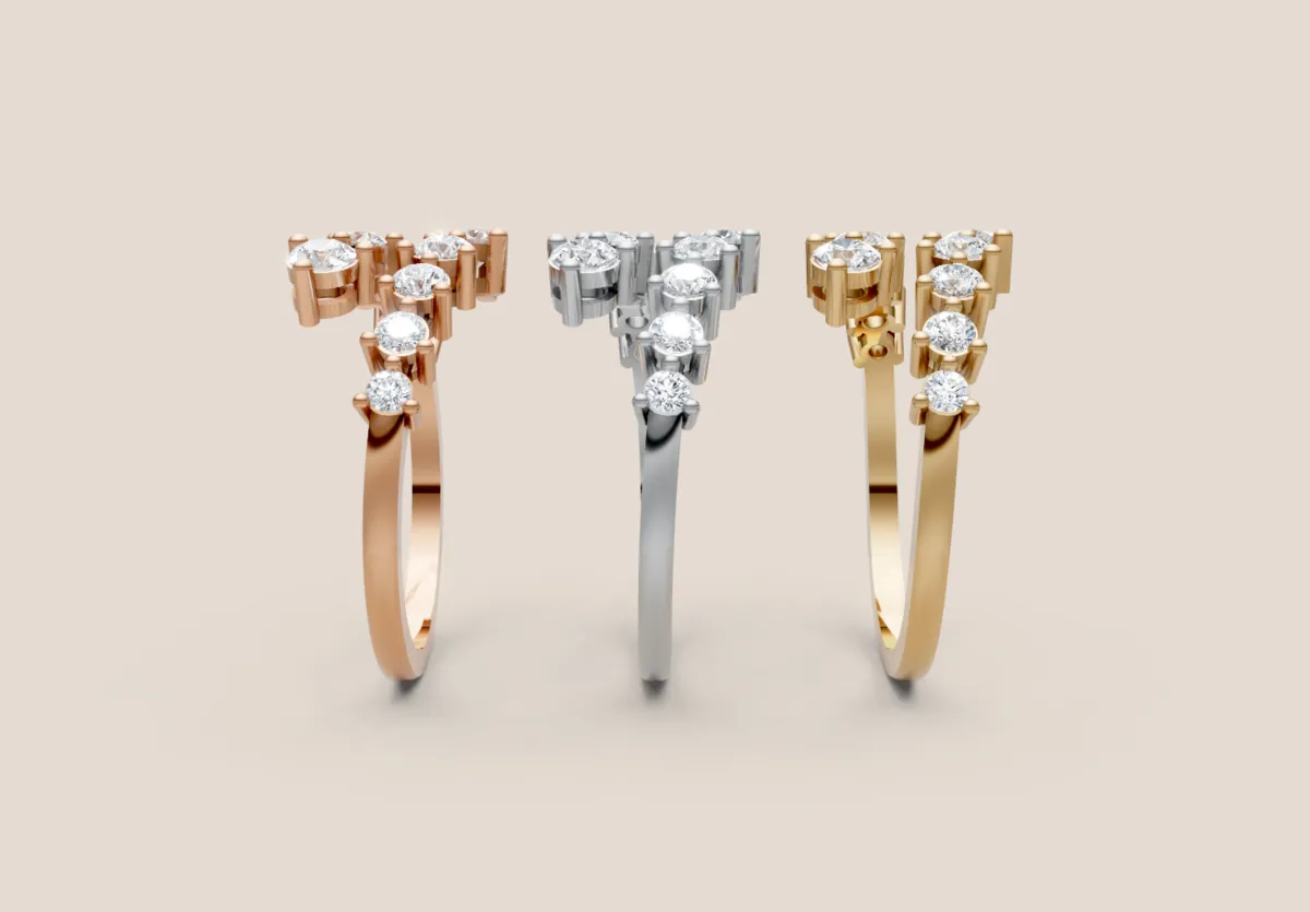 Mixed-Cut Diamond Scatter Ring R00986 — 18K gold ring by RUT GOLD — view 3