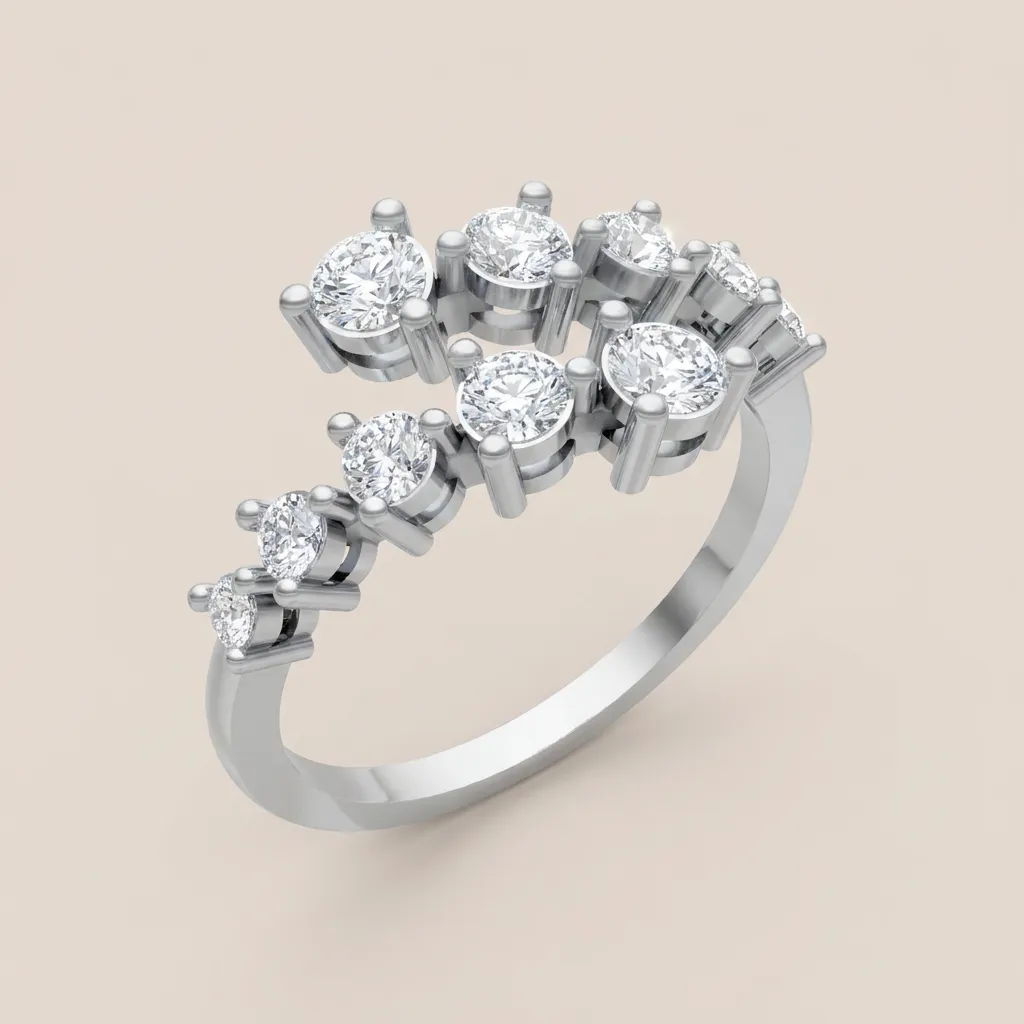 Mixed-Cut Diamond Scatter Ring R00986 — 18K gold ring by RUT GOLD