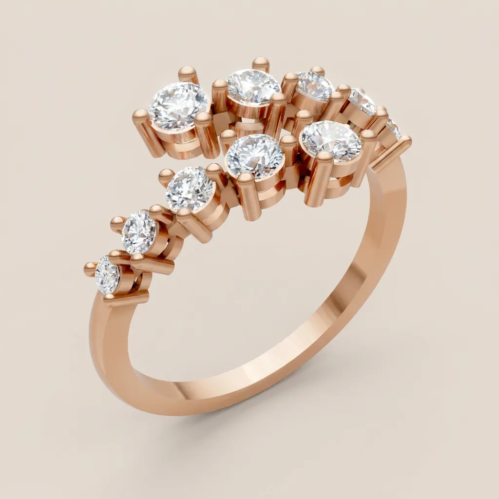 Mixed-Cut Diamond Scatter Ring R00986 — 18K gold ring by RUT GOLD — view 7