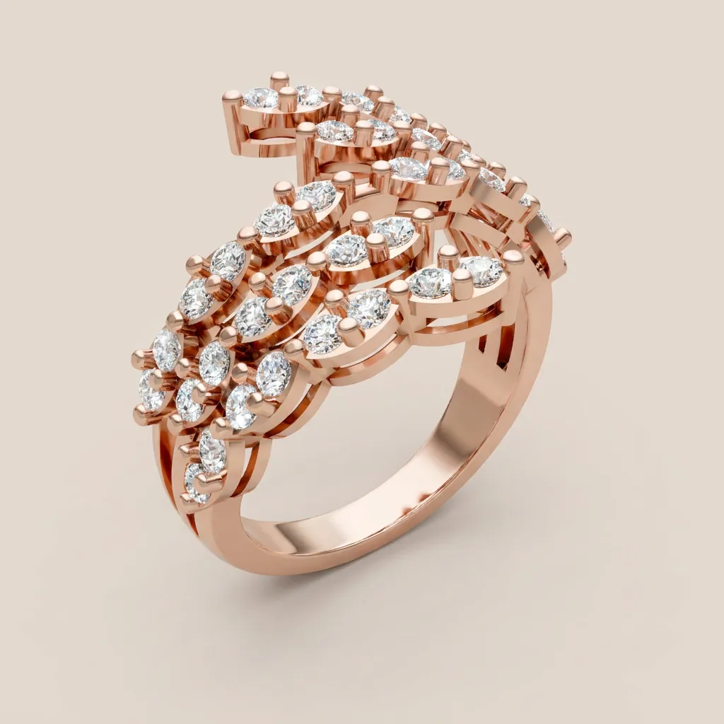 Mixed-Cut Diamond Scatter Multi-Row Statement Ring R00990 — 18K gold ring by RUT GOLD — view 3