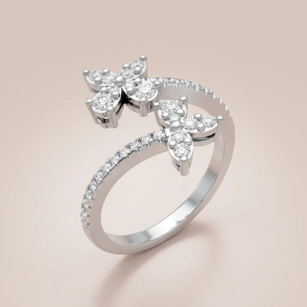 Marquise Diamond Spray Pavé Bypass Ring R00994 — 18K gold ring by RUT GOLD