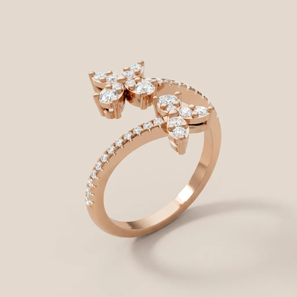 Marquise Diamond Spray Pavé Bypass Ring R00994 — 18K gold ring by RUT GOLD — view 7