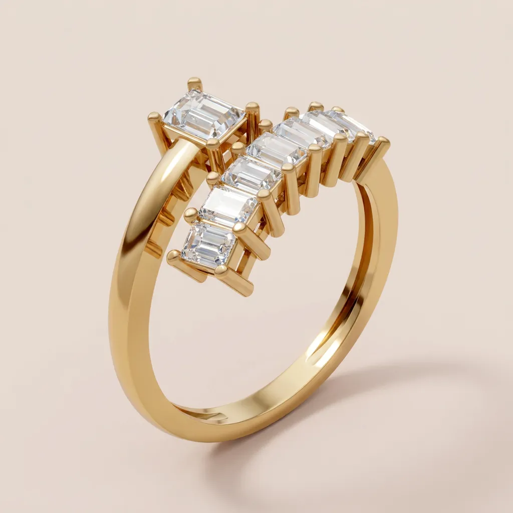 Graduated Baguette Diamond Bypass Ring R00998 — 18K gold ring by RUT GOLD