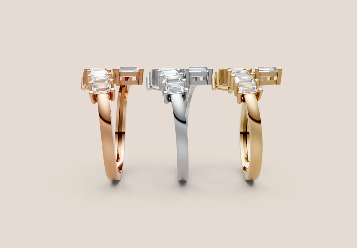 Graduated Baguette Diamond Bypass Ring R00998 — 18K gold ring by RUT GOLD — view 3