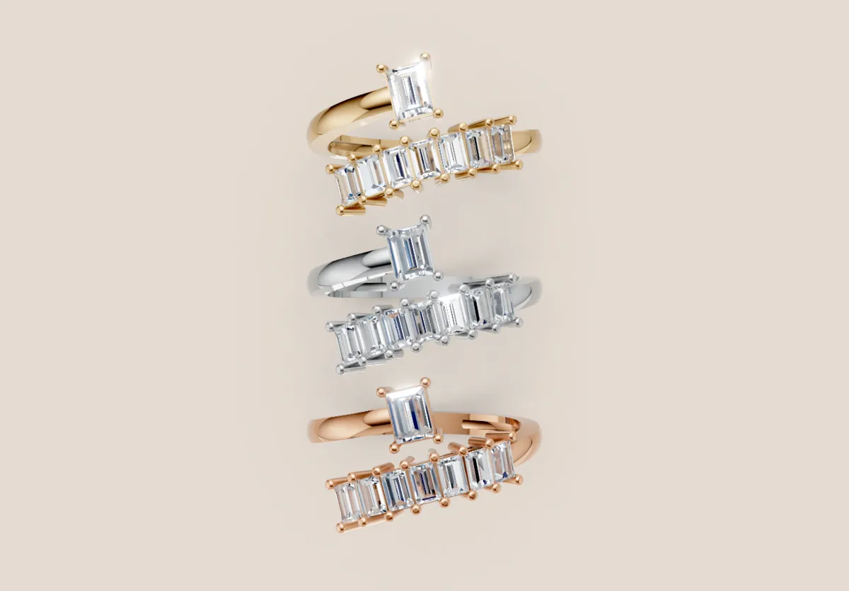 Graduated Baguette Diamond Bypass Ring R00998 — 18K gold ring by RUT GOLD — view 4