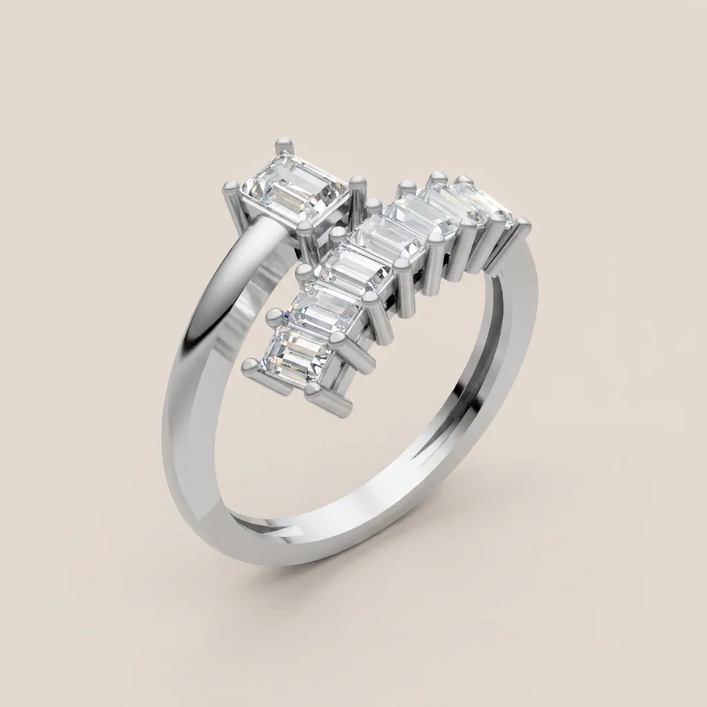 Graduated Baguette Diamond Bypass Ring R00998 — 18K gold ring by RUT GOLD — view 5
