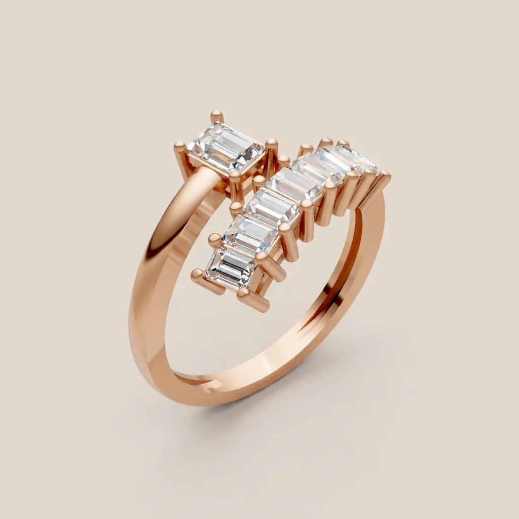 Graduated Baguette Diamond Bypass Ring R00998 — 18K gold ring by RUT GOLD — view 6