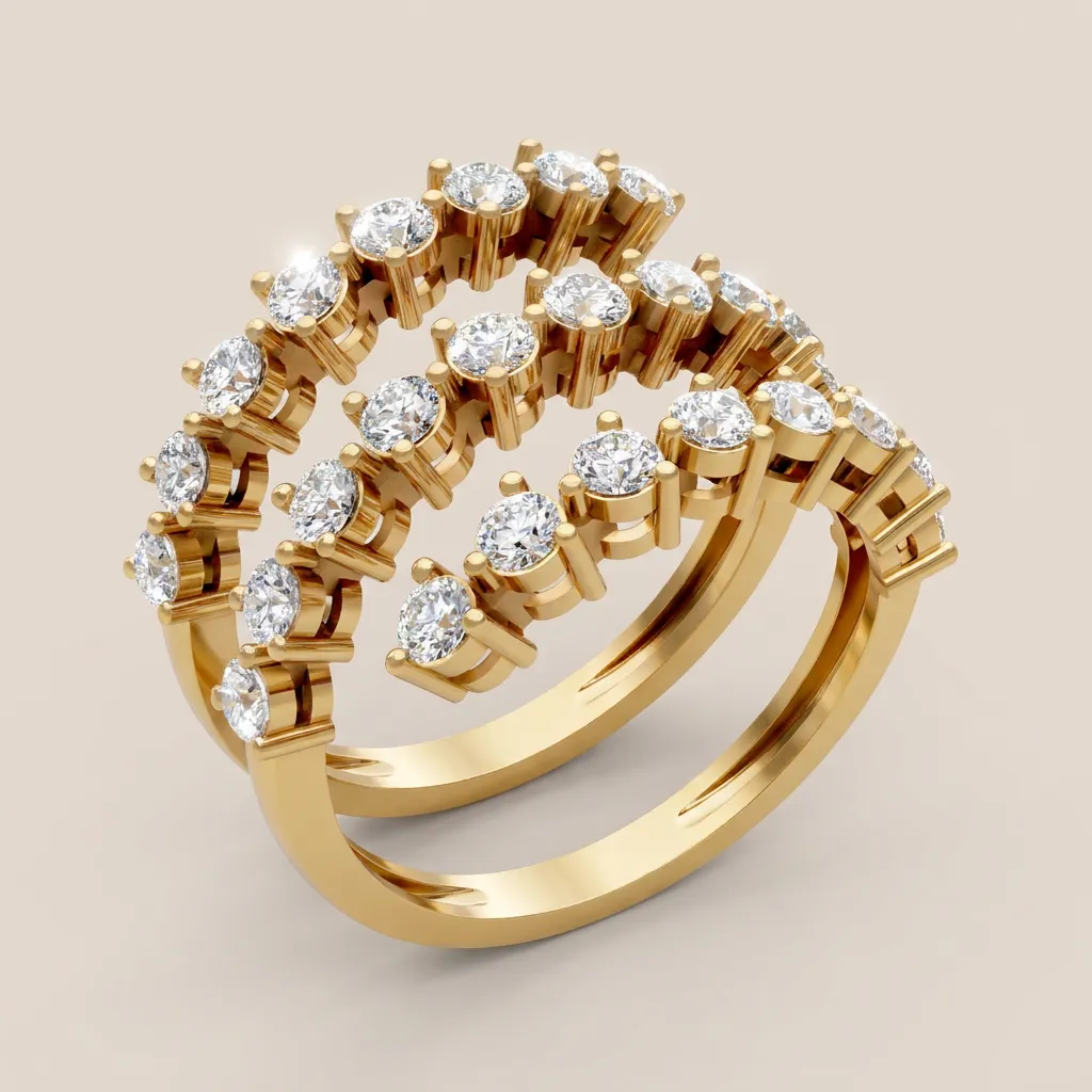 Round Diamond Triple-Row Wrap Ring R01002 — 18K gold ring by RUT GOLD