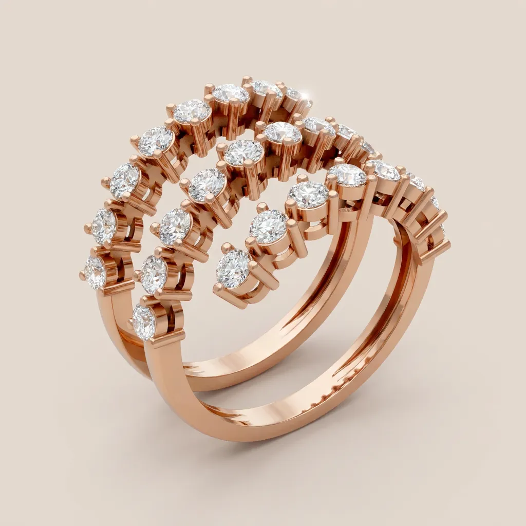 Round Diamond Triple-Row Wrap Ring R01002 — 18K gold ring by RUT GOLD — view 5