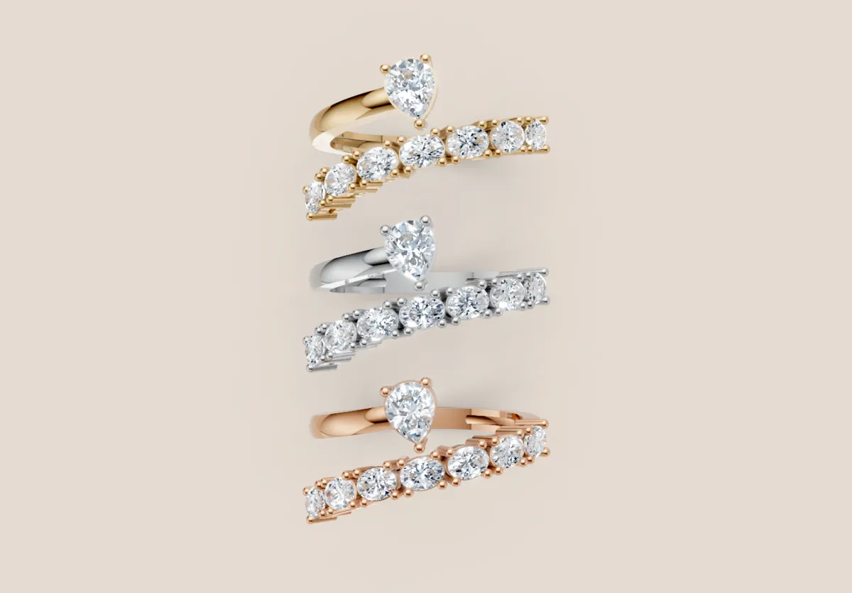 Pear & Round Diamond Graduated Bypass Ring R01006 — 18K gold ring by RUT GOLD — view 4