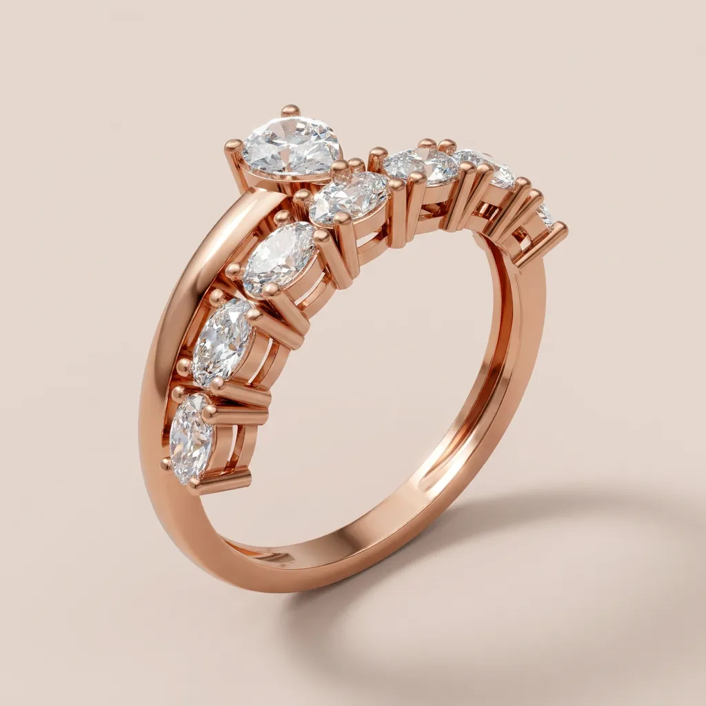 Pear & Round Diamond Graduated Bypass Ring R01006 — 18K gold ring by RUT GOLD — view 5