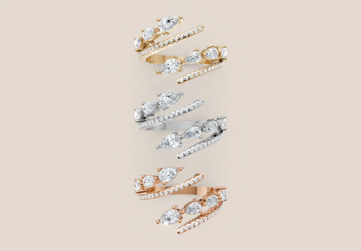 Marquise & Pavé Diamond Double-Row Open Ring R01010 — 18K gold ring by RUT GOLD — view 4