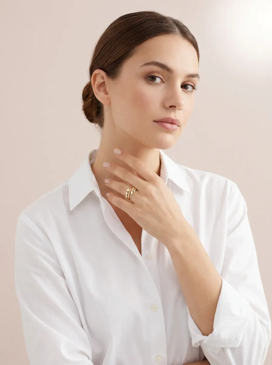 Marquise & Pavé Diamond Double-Row Open Ring R01010 — 18K gold ring by RUT GOLD — view 5