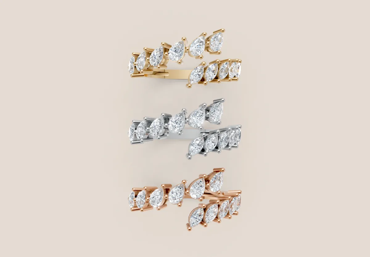 Pear & Marquise Diamond Curved Crown Ring R01018 — 18K gold ring by RUT GOLD — view 4