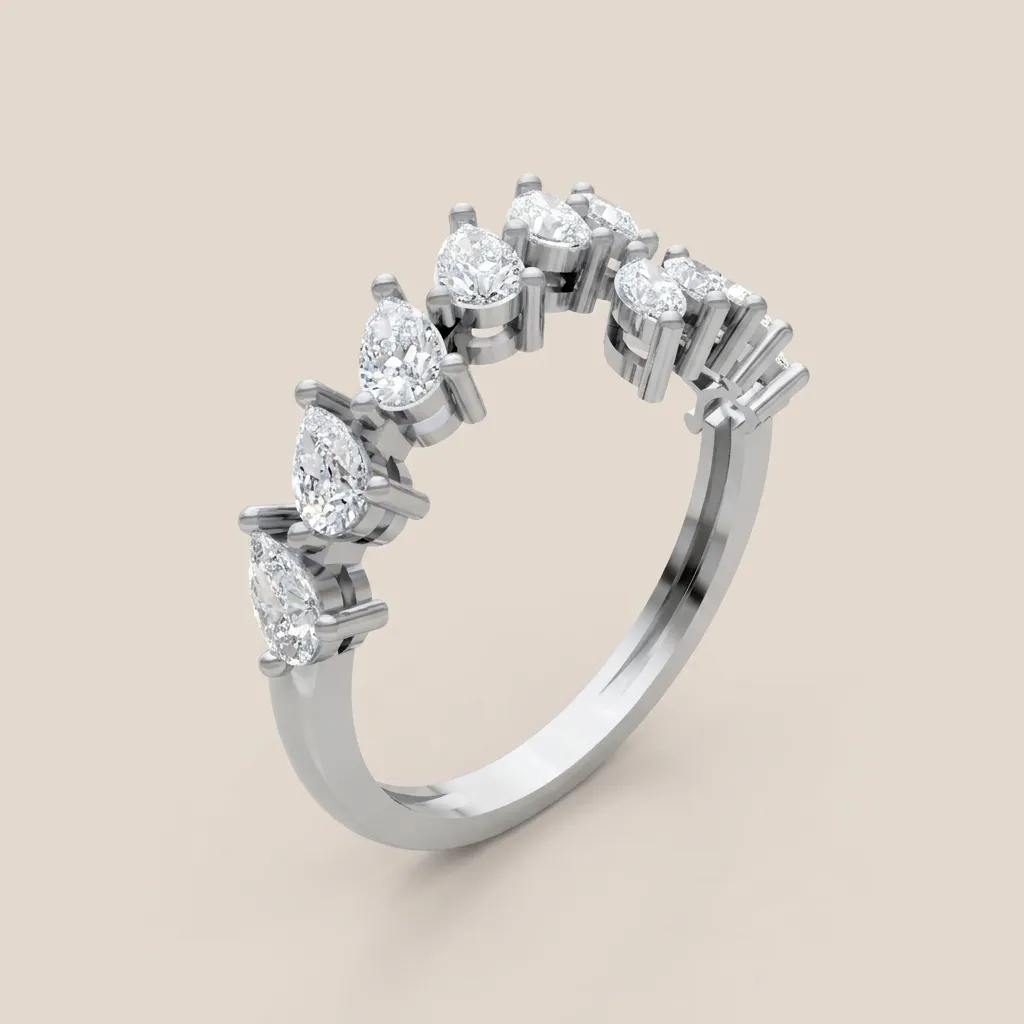 Pear & Marquise Diamond Curved Crown Ring R01018 — 18K gold ring by RUT GOLD