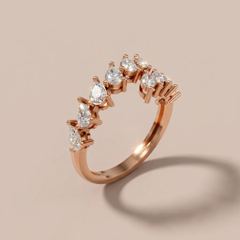 Pear & Marquise Diamond Curved Crown Ring R01018 — 18K gold ring by RUT GOLD — view 6