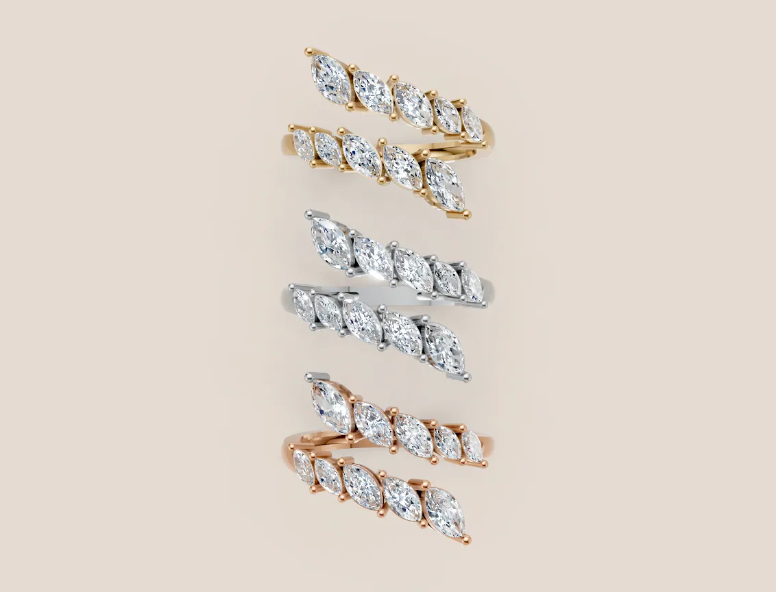 Marquise Diamond Crossover Multi-Row Ring R00925 — 18K gold ring by RUT GOLD — view 3