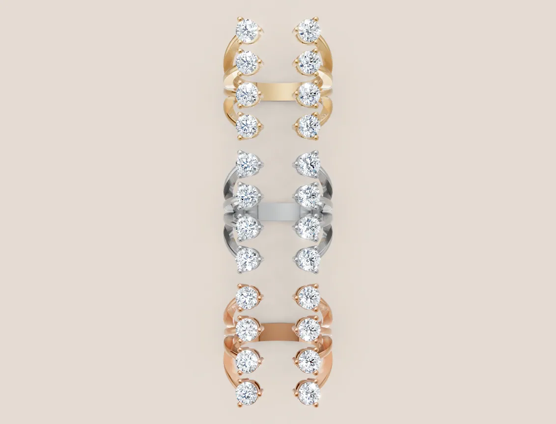 Round & Pear Diamond Triple-Row Open Ring R00926 — 18K gold ring by RUT GOLD — view 3