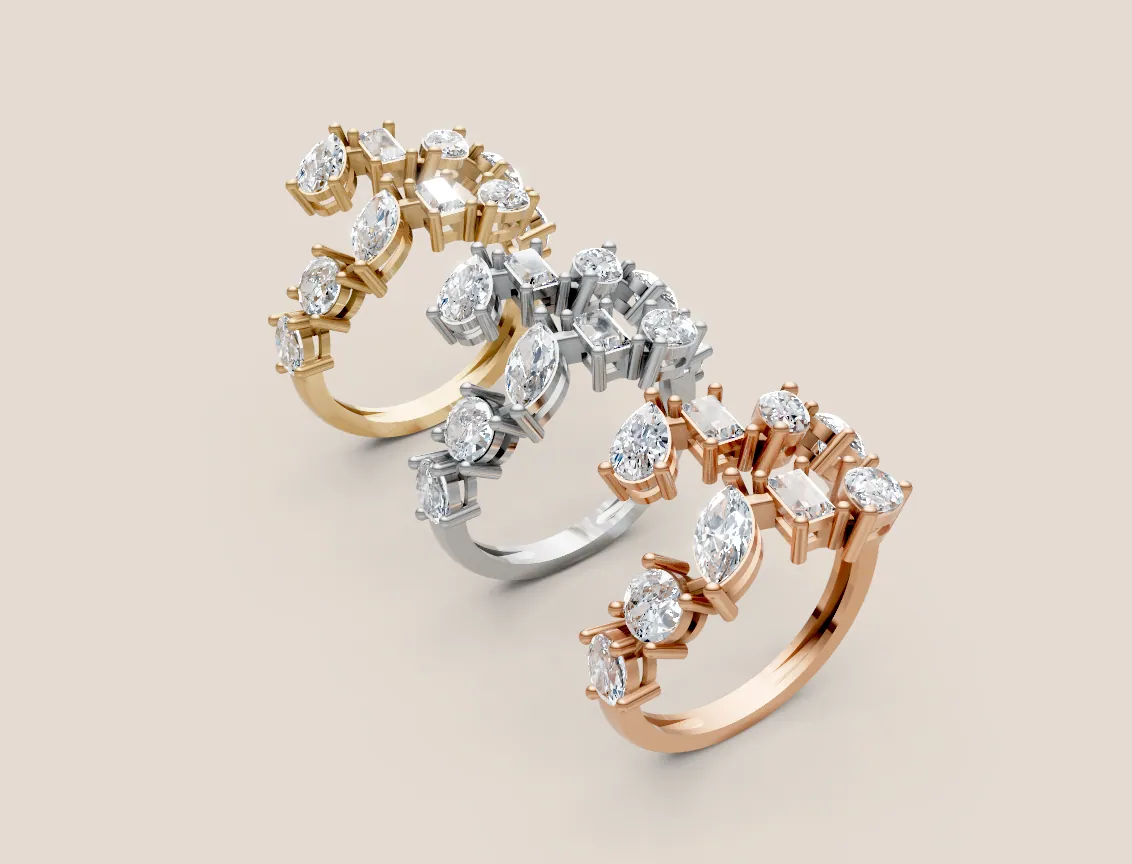 Pear & Marquise Diamond Scatter Open Ring R00929 — 18K gold ring by RUT GOLD