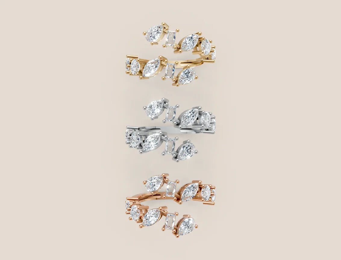 Pear & Marquise Diamond Scatter Open Ring R00929 — 18K gold ring by RUT GOLD — view 3