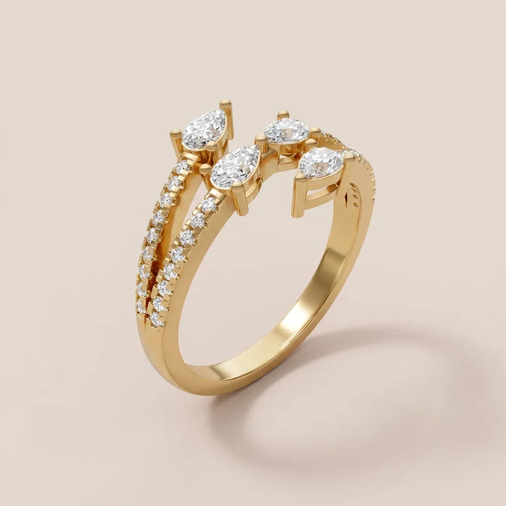 Pear & Marquise Diamond Pavé Double-Row Ring R00947 — 18K gold ring by RUT GOLD