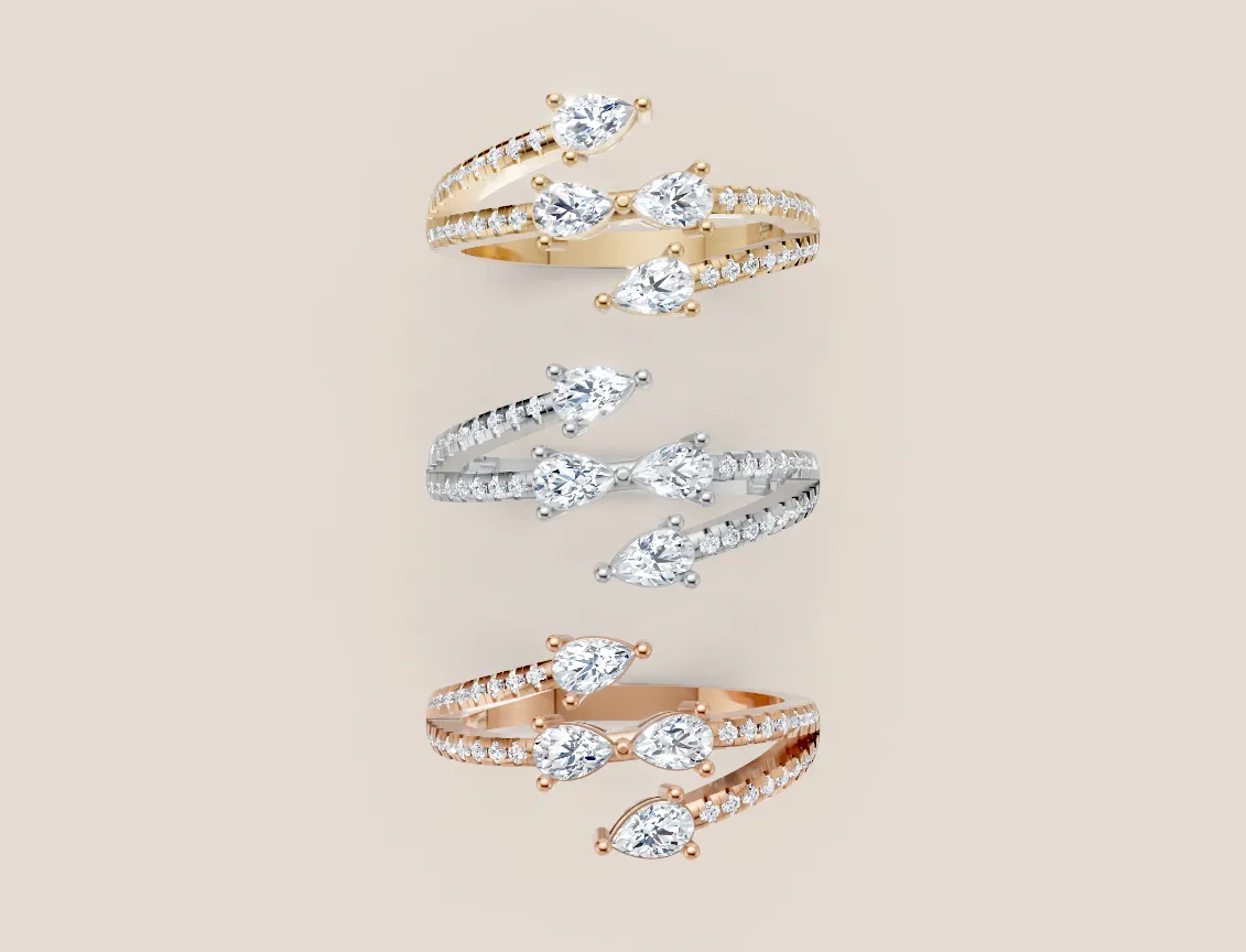 Pear & Marquise Diamond Pavé Double-Row Ring R00947 — 18K gold ring by RUT GOLD — view 4