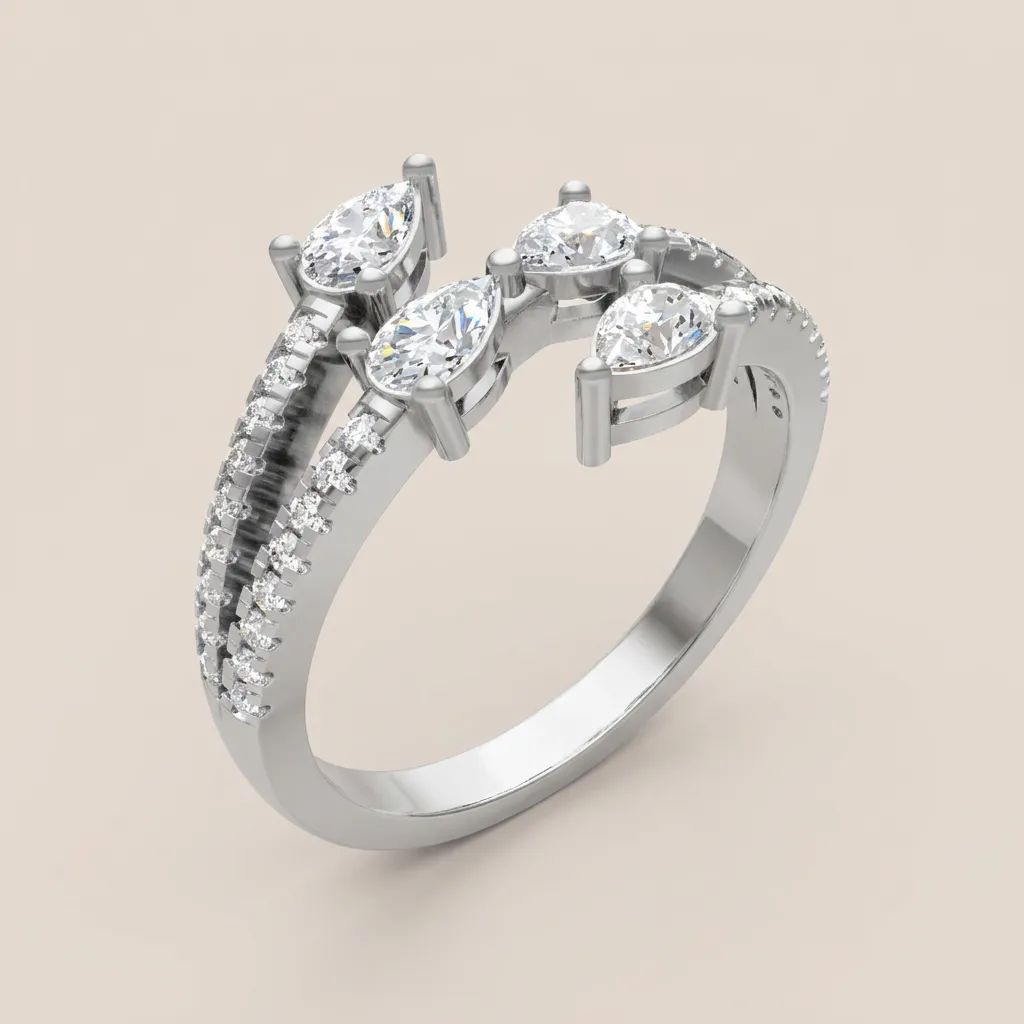 Pear & Marquise Diamond Pavé Double-Row Ring R00947 — 18K gold ring by RUT GOLD — view 6
