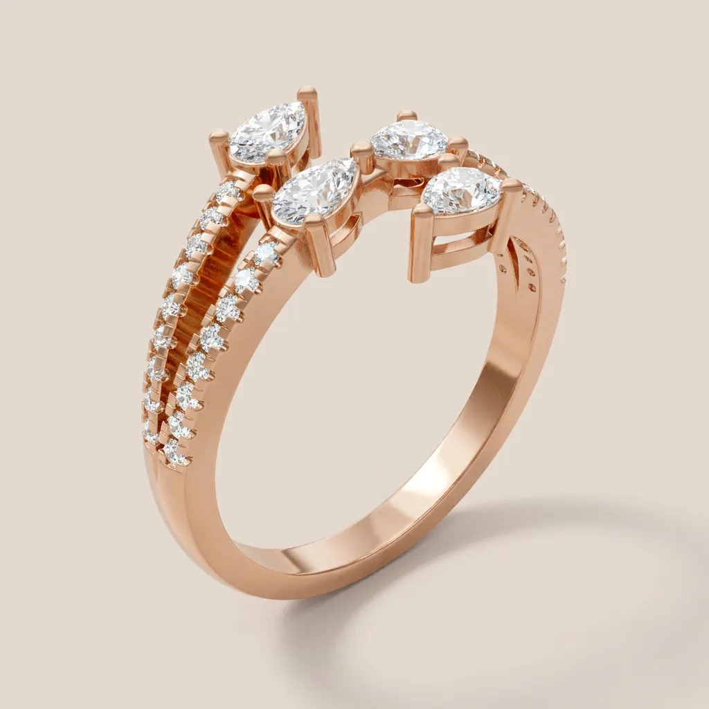 Pear & Marquise Diamond Pavé Double-Row Ring R00947 — 18K gold ring by RUT GOLD — view 7