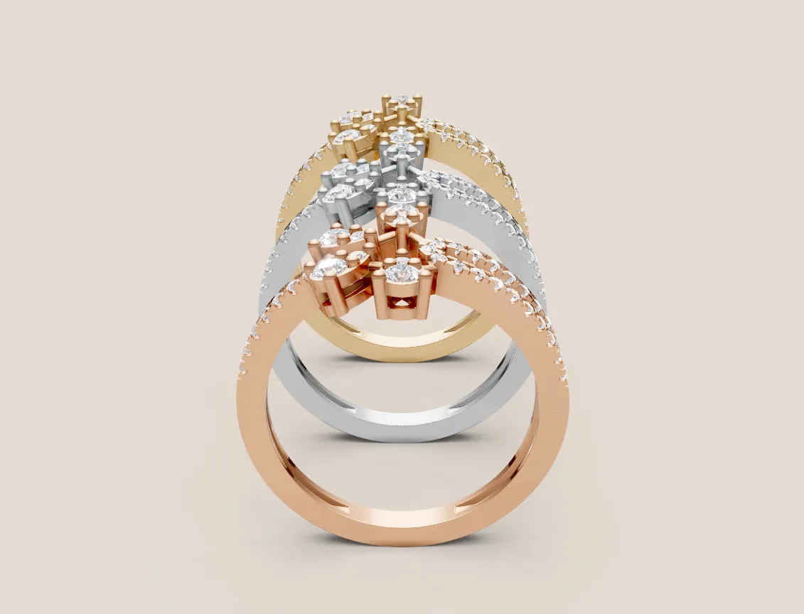 Mixed-Cut Diamond Crown Pavé Ring R00951 — 18K gold ring by RUT GOLD — view 3