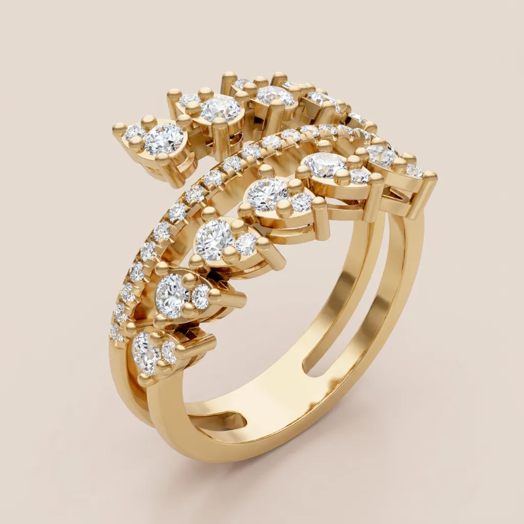 Marquise & Round Diamond Multi-Row Wrap Ring R00955 — 18K gold ring by RUT GOLD