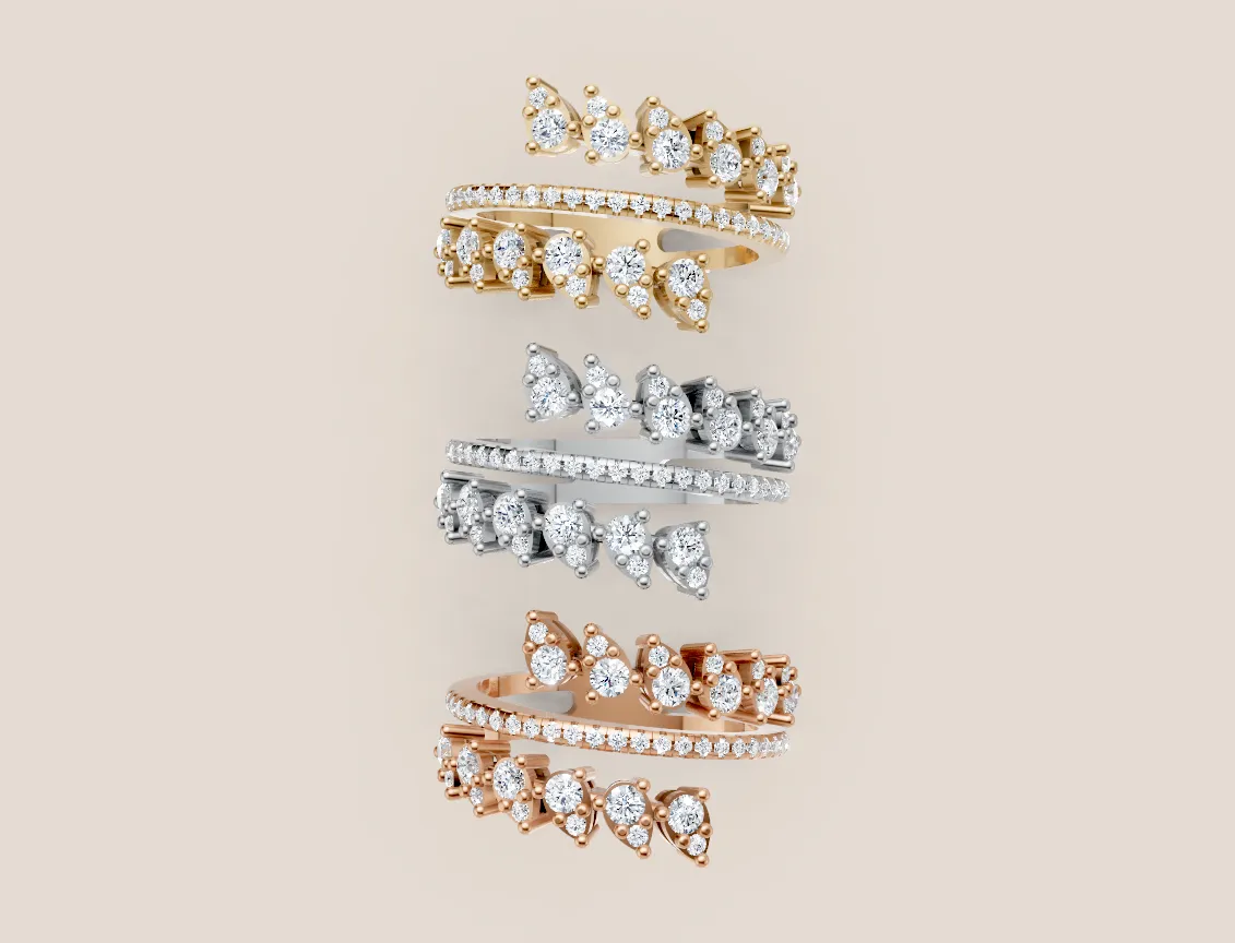 Marquise & Round Diamond Multi-Row Wrap Ring R00955 — 18K gold ring by RUT GOLD — view 3