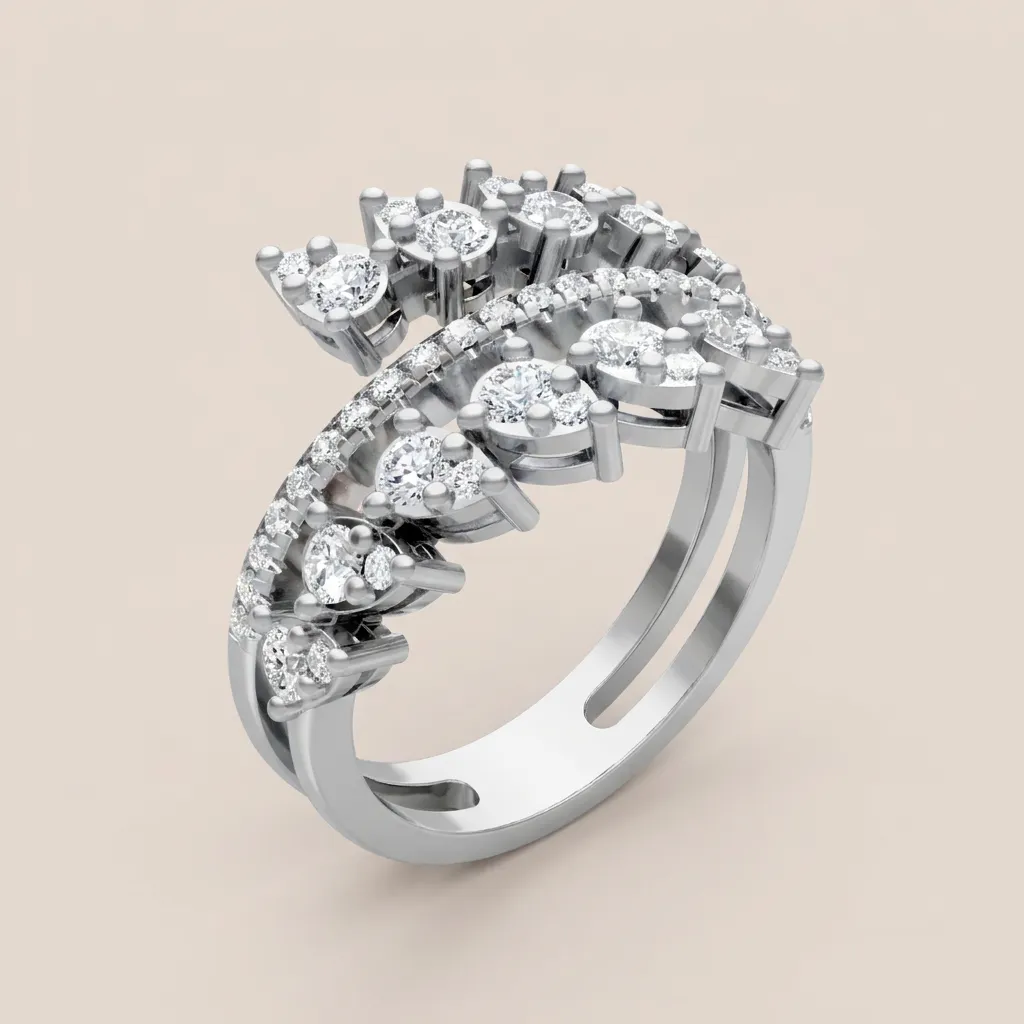 Marquise & Round Diamond Multi-Row Wrap Ring R00955 — 18K gold ring by RUT GOLD — view 5