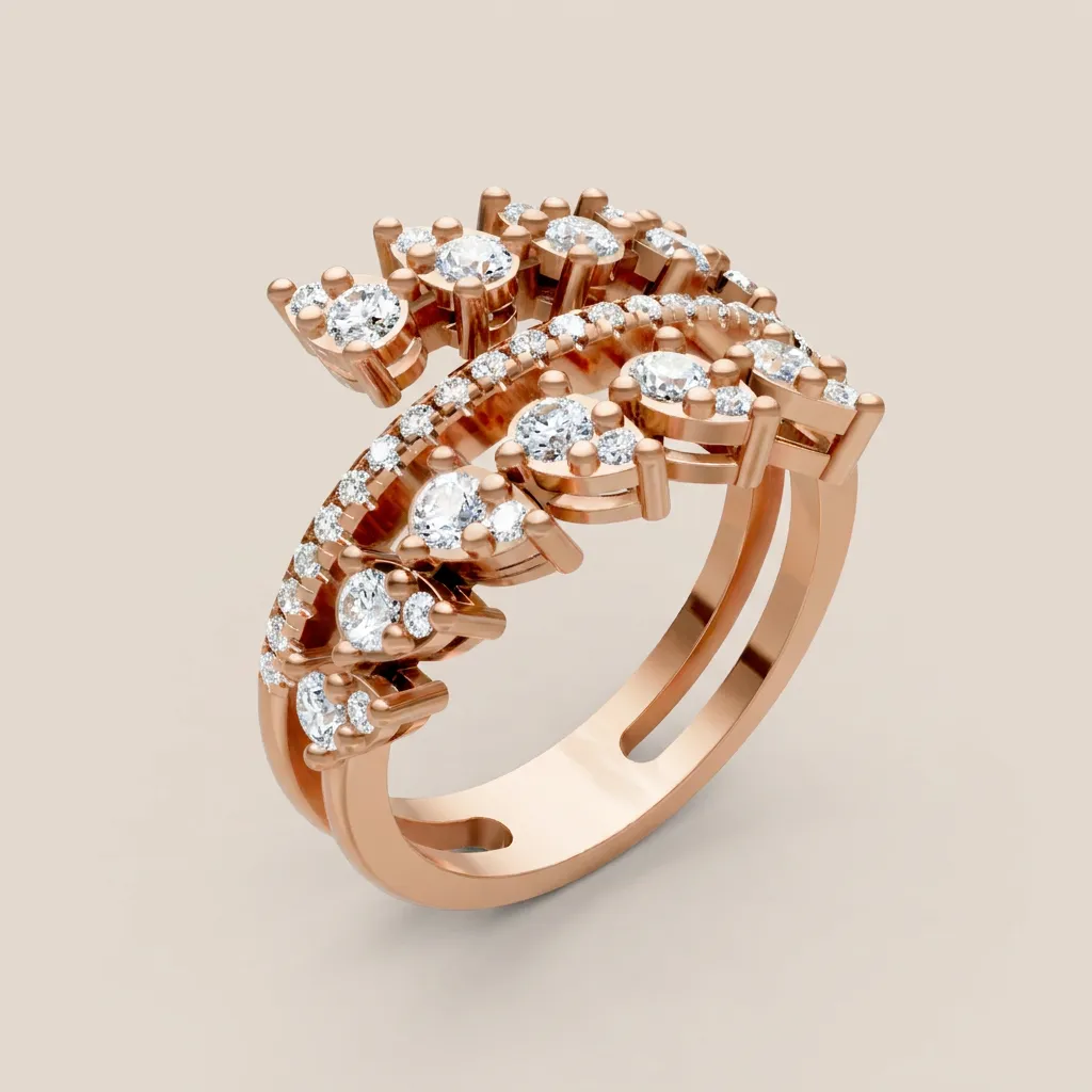 Marquise & Round Diamond Multi-Row Wrap Ring R00955 — 18K gold ring by RUT GOLD — view 6