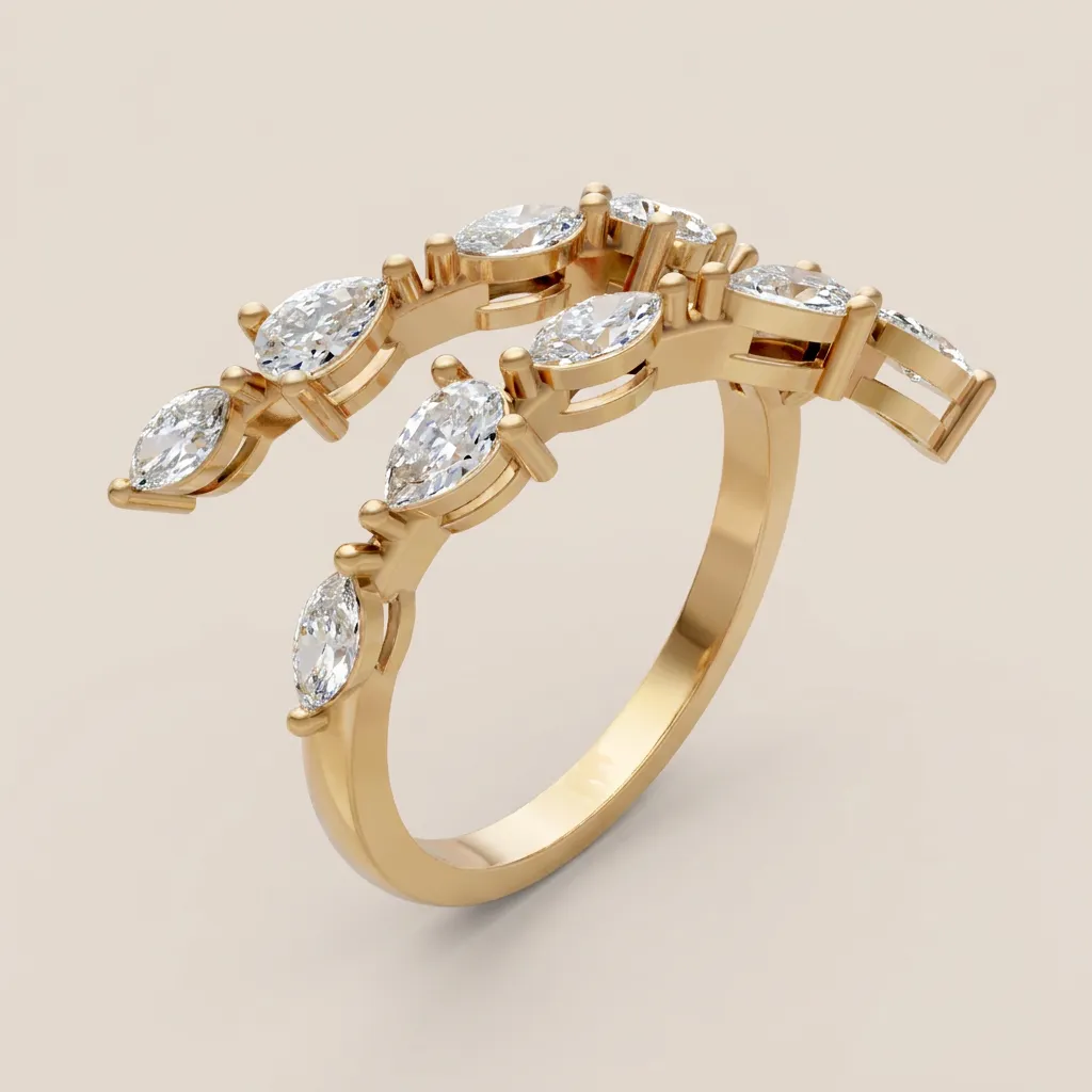 Marquise Diamond Vine Open Ring R00961 — 18K gold ring by RUT GOLD
