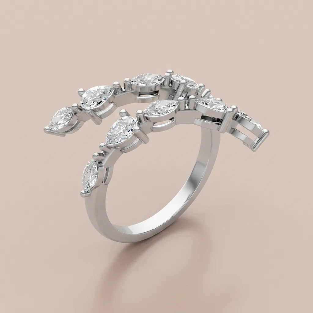 Marquise Diamond Vine Open Ring R00961 — 18K gold ring by RUT GOLD — view 6