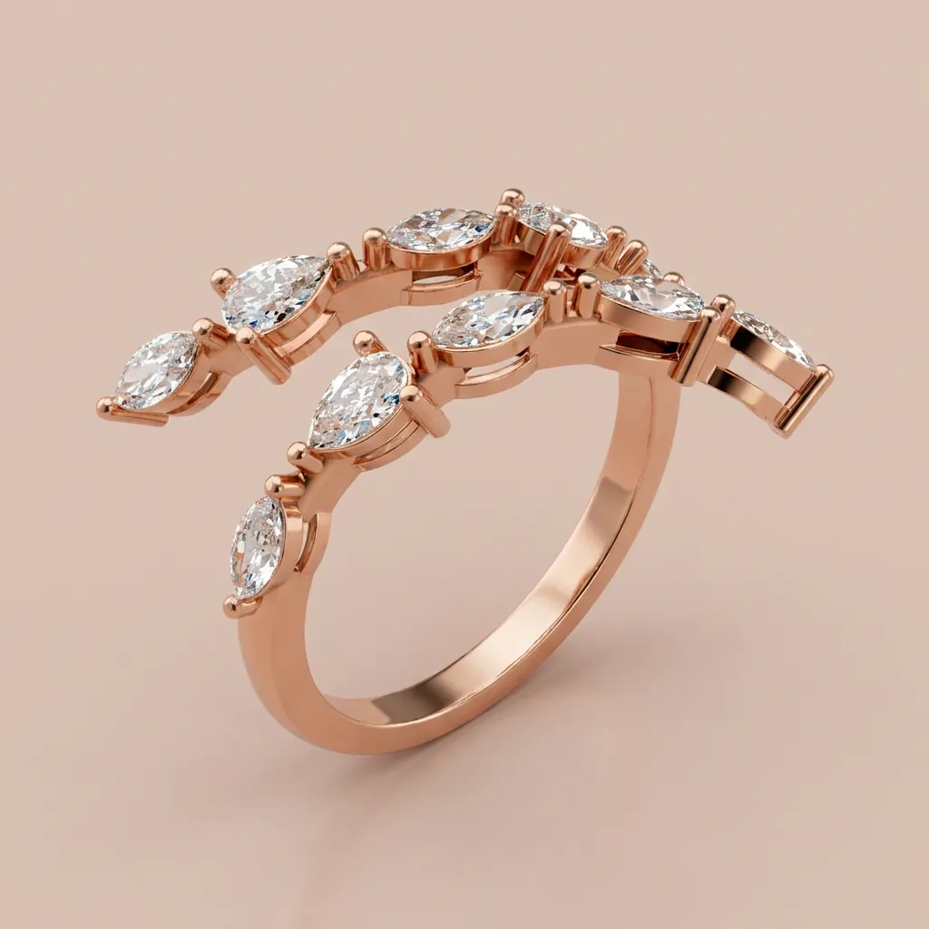 Marquise Diamond Vine Open Ring R00961 — 18K gold ring by RUT GOLD — view 7