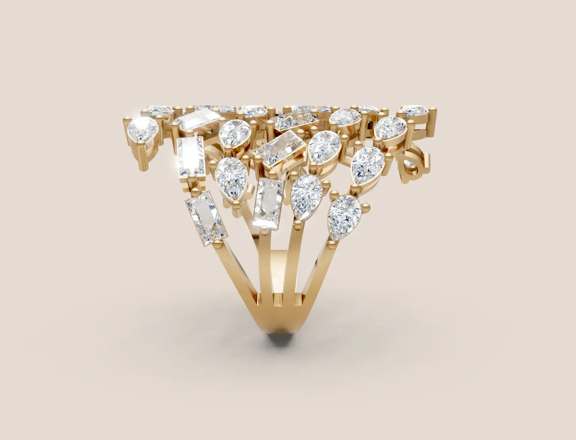Mixed-Cut Diamond Chevron Cocktail Ring R00963 — 18K gold ring by RUT GOLD — view 3