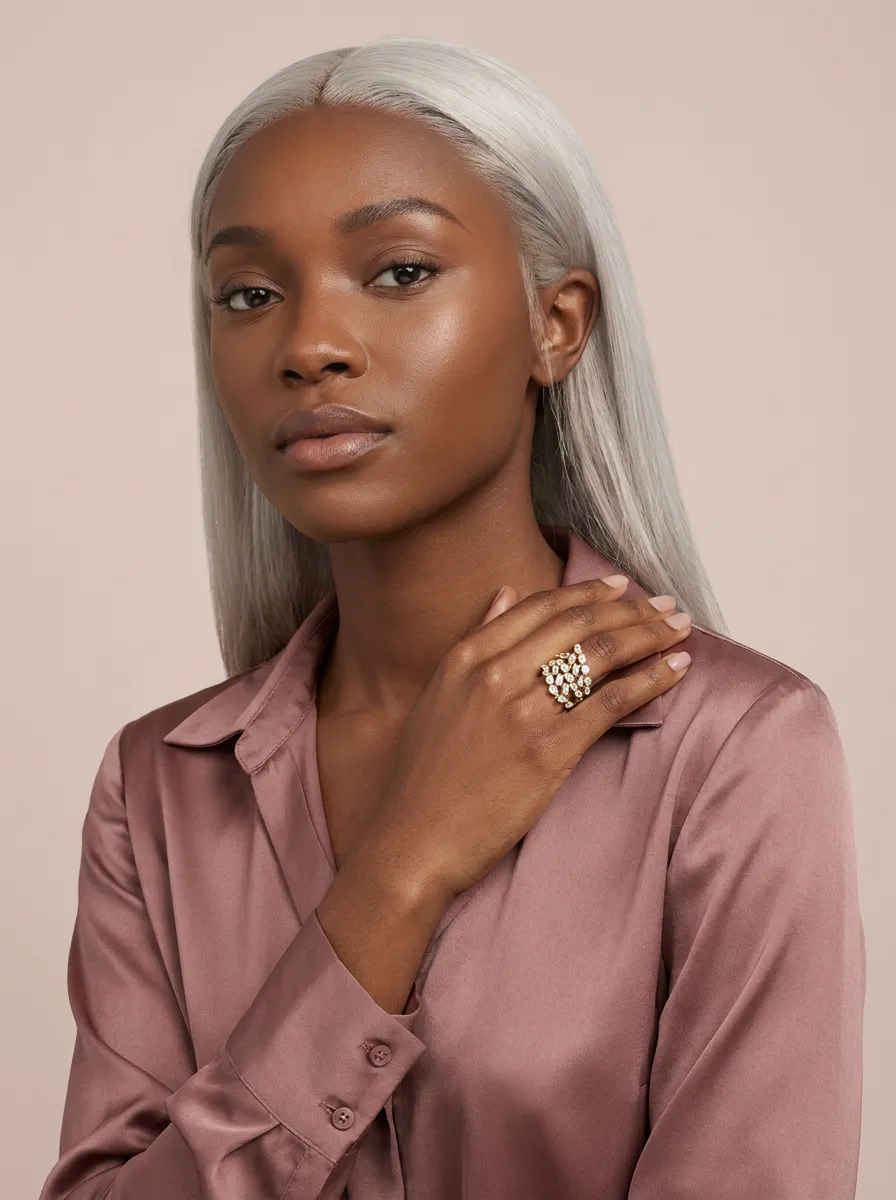 Mixed-Cut Diamond Chevron Cocktail Ring R00963 — 18K gold ring by RUT GOLD — view 5