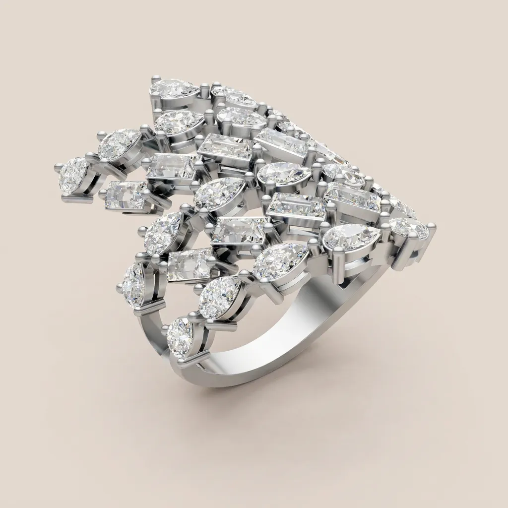 Mixed-Cut Diamond Chevron Cocktail Ring R00963 — 18K gold ring by RUT GOLD