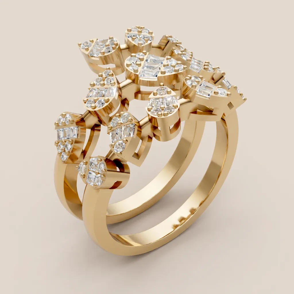 Mixed-Cut Diamond Double-Row Cocktail Ring R00970 — 18K gold ring by RUT GOLD