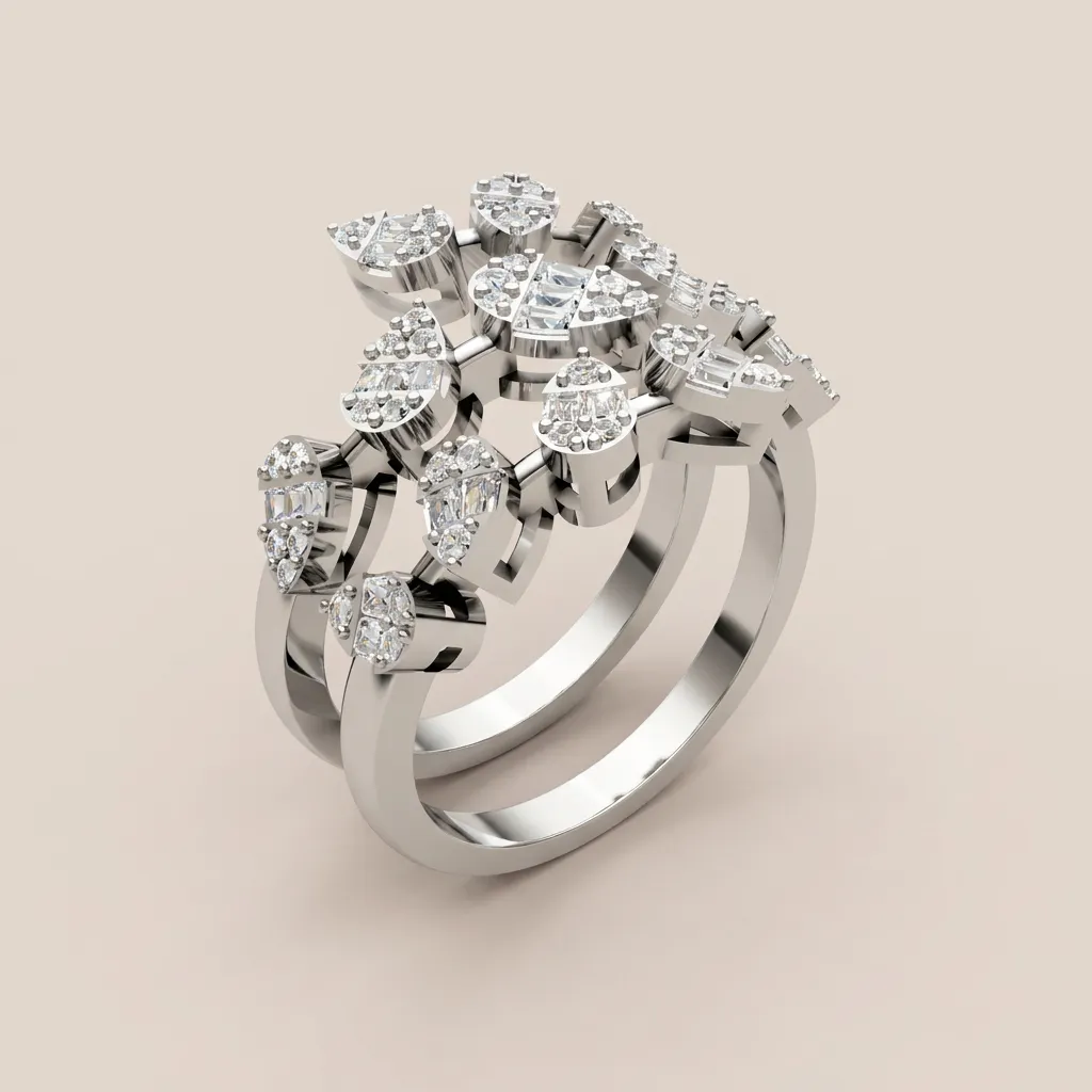 Mixed-Cut Diamond Double-Row Cocktail Ring R00970 — 18K gold ring by RUT GOLD — view 5